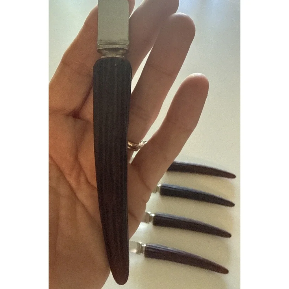 Vtg Regent Stainless Sheffield, England Bakelite Faux Stag Horn Steak Knives 5pc